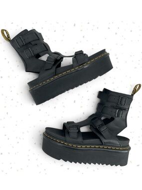 Dr. Martens Giavanna Black Leather Platform Sandals Buckles Gladiator Fit Size 9